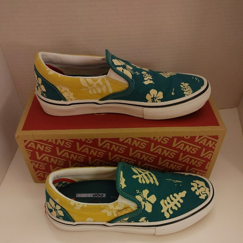 Vans Skate Slip On Low Skateboard Shoe Sneaker (Aloha) Marine Gold Mens 6.5